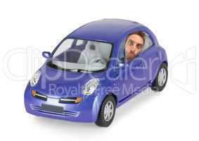 wow expression of a boy in the violet car