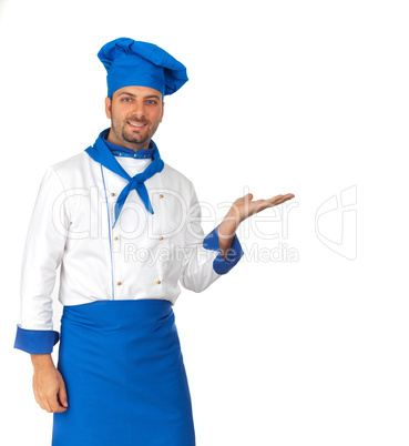 Handsome chef pointing