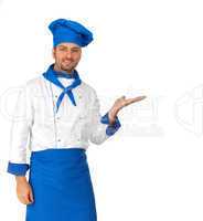 Handsome chef pointing