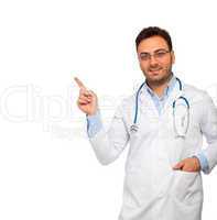 Handsome young doctor pointing