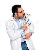 Veterinarian doctor with jack russell