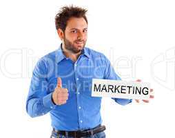 Man showing placard marketing