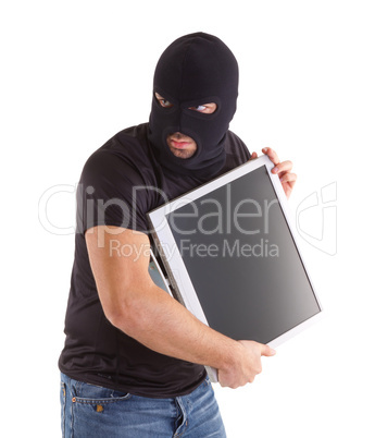 Criminal with balaclava and monitor