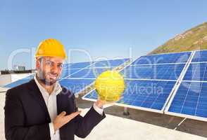 Businessman with solar panel