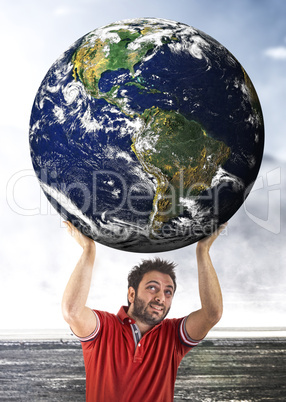 Man sustains the planet on his shoulders - Elements of this imag