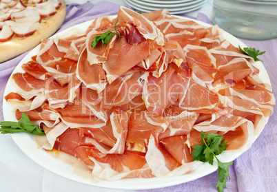 Plate with slices of ham