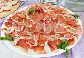 Plate with slices of ham