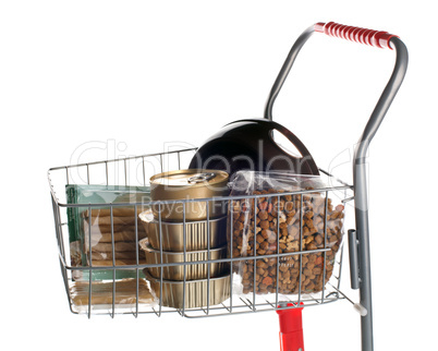 Sshopping cart full of dog food