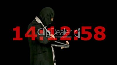 Masked criminal laptop cybercrime countdown