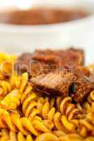 fusilli pasta with neapolitan style ragu meat sauce