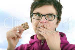 woman eating cookie