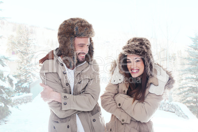 loving couple outdoors in the snow
