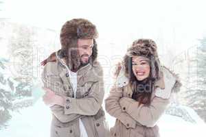 loving couple outdoors in the snow