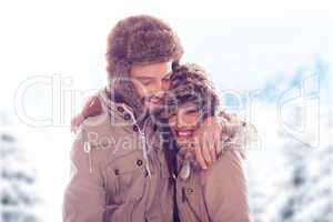 loving couple outdoors in the snow