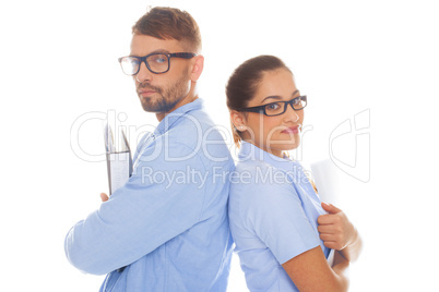 professional couple holding documents