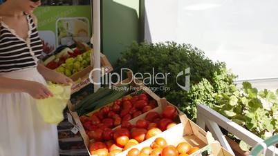 young woman shopping for fresh vegetables