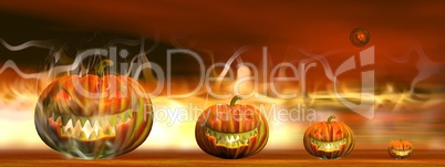 halloween pumpkins in fire - 3d render