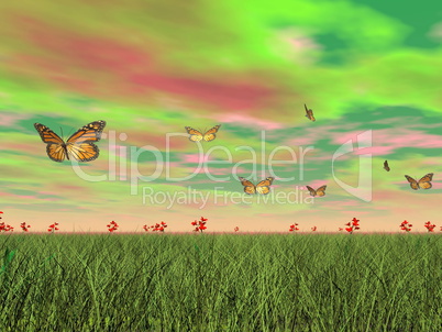 monarch butterflies in nature - 3d render