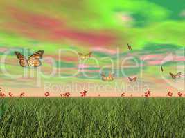 monarch butterflies in nature - 3d render