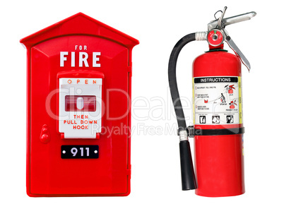 fire extinguisher and alarm box isolated