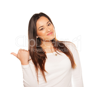 smiling woman gesturing with her thumb