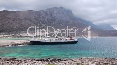 tourist boat docked in ballos(balos) bay