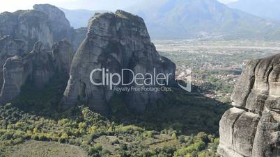 View from above on the  Meteora and Kalambaka village, Greece
