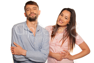 young relaxed couple on a white background