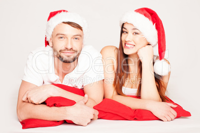 happy young couple on a christmas mood