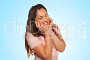very happy young woman expressing surprise