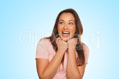 smiling young woman expressing scare and surprise