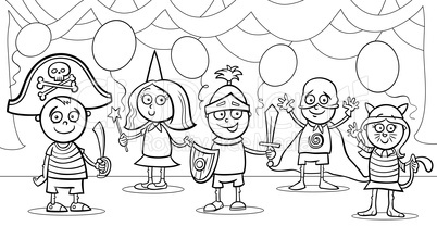 children at fancy ball coloring page