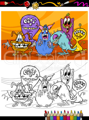 cartoon monsters group coloring page
