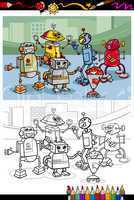 cartoon robots group coloring page