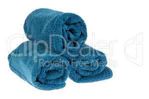 blue towels rolled up