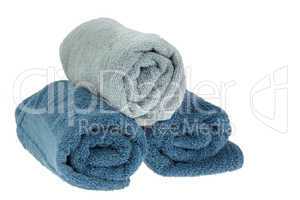 blue towels rolled up