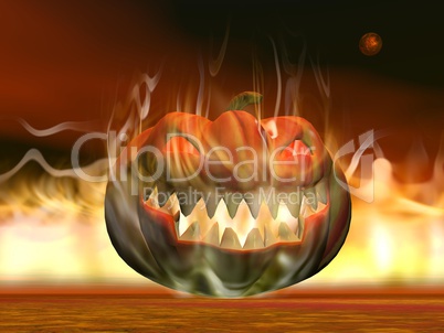 halloween pumpkin in fire - 3d render