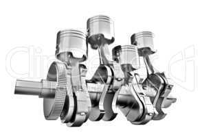 engine pistons and cog on white background. 3d image.