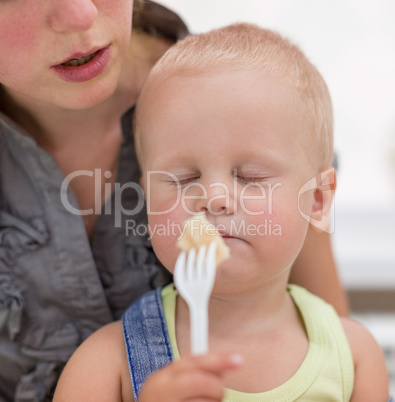 mother with son in cafe