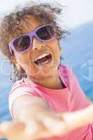 mixed race african american girl child sunshine sunglasses