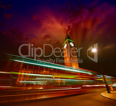 Big Ben with the Houses of Parliament and a red double-decker bu