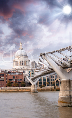 The Millennium Bridge and St Paul Cathedral, London. Portrait vi