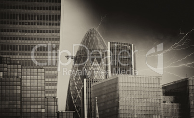 Storm in London. Bad weather over city skyline