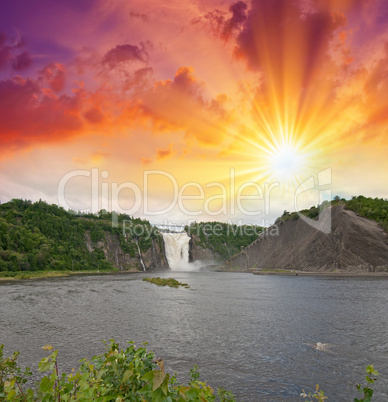 Montmorency Falls, Quebec. Beautiful Canadian landscape at sunse