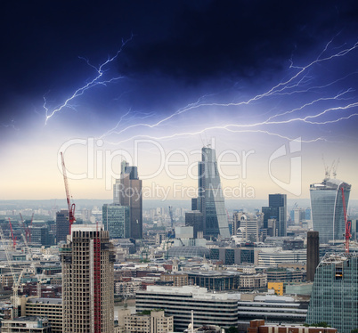 Storm in London. Bad weather over city skyline