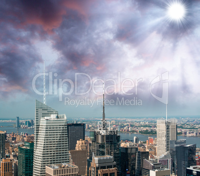 New York City. Aerial view of Manhattan skyline with midtown bui
