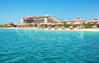 beach of the luxury thai style hotel on palm jumeirah man-made i