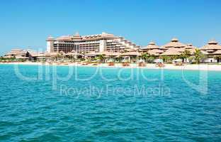 beach of the luxury thai style hotel on palm jumeirah man-made i