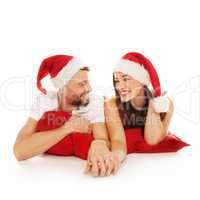 Young couple holding hands in Christmas