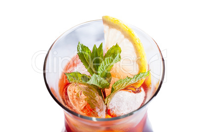 Spearmint in glass of cool lemonade, close-up